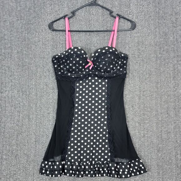 Jessica Simpson Babydoll L Black Lingerie Nightie Sheer Lace Push Up Bra Teddy - Picture 1 of 10